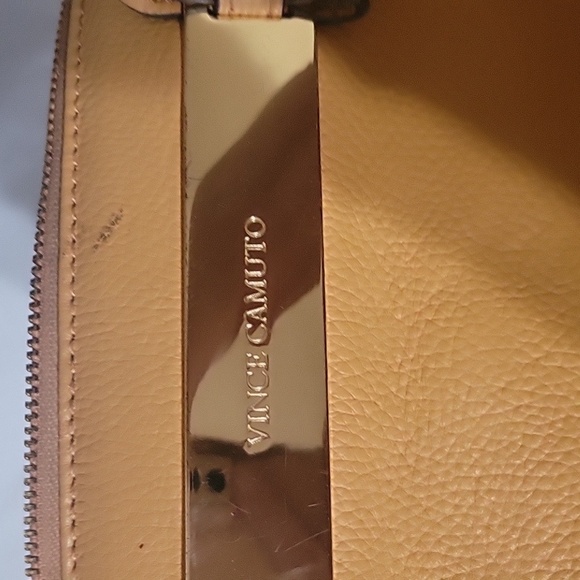 Vince Camuto Mustard Yellow Pebbled Leather Satchel Bag Gold Hardware Tote - Picture 5 of 6